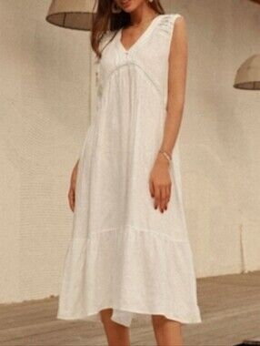 NWT - Hemp-Linen FrieeahBoutique White Midi Nightgown Dress - Size L